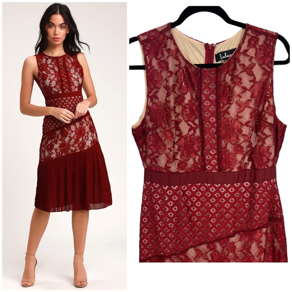 Lulu's Burgundy Lace Midi Dress